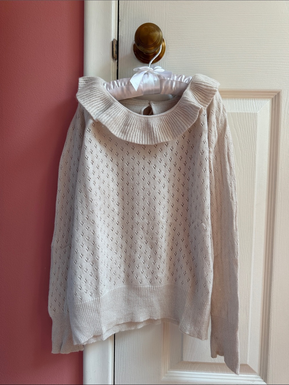 Girls Cream Ruffled Collar Sweater